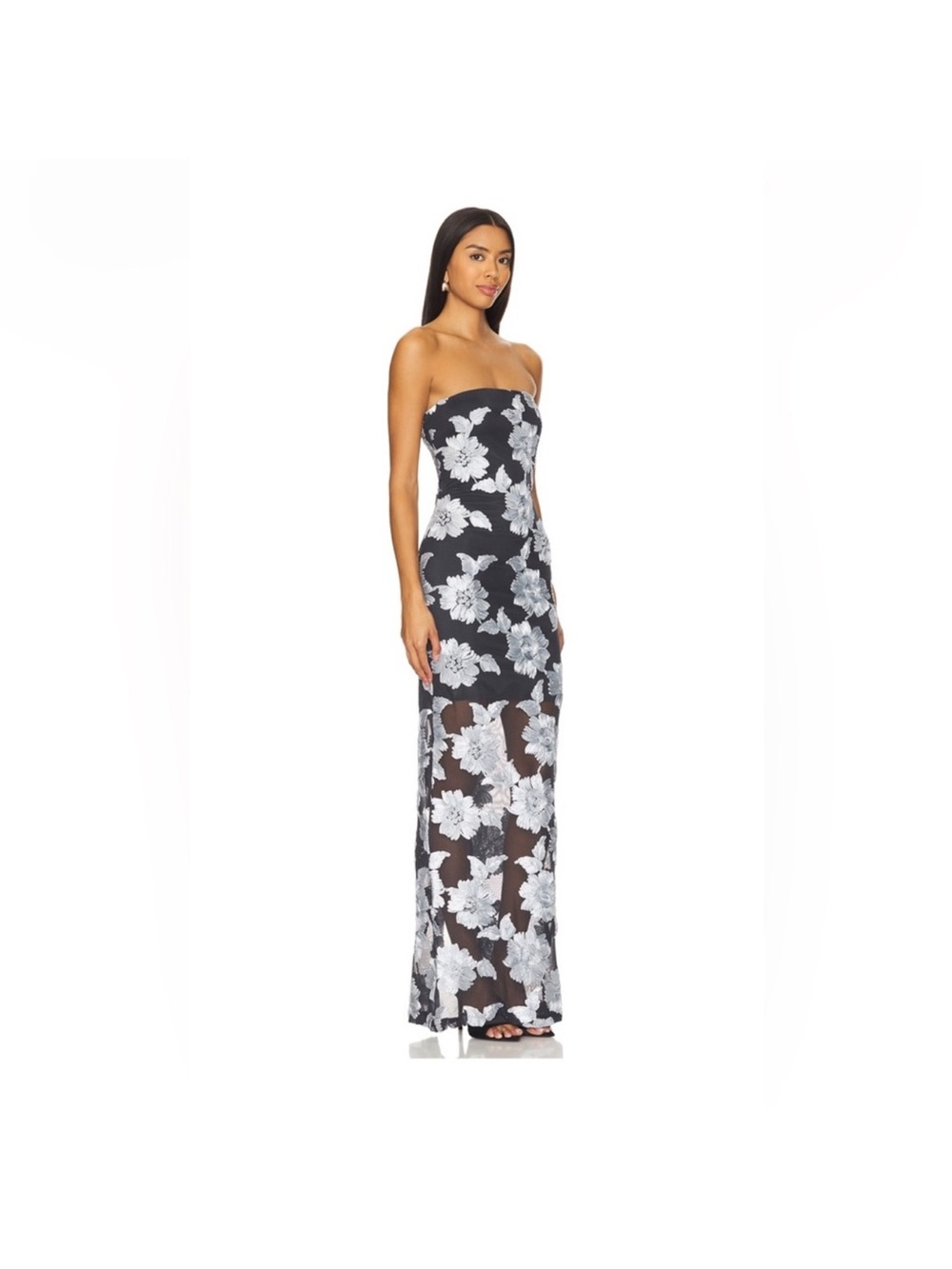 Strapless Black Dress with White Floral Lace Overlay